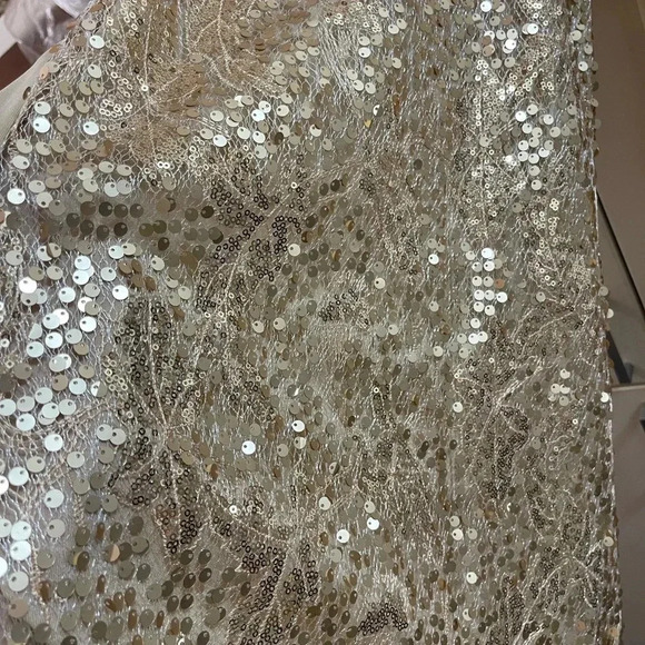 AMERICAN GLAMOUR BADGLEY MISCHKA Tan/ Gold sequins blouses top Sz XS - Picture 2 of 9